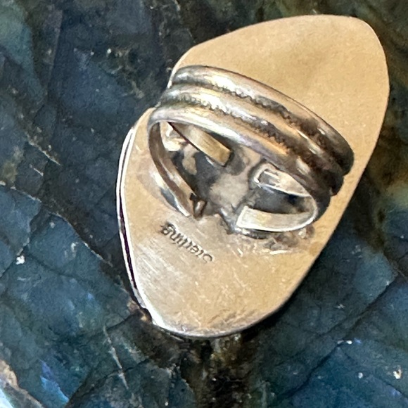 Red vein jasper turquoise ribbon 925 solid sterling silver native made ring - Picture 5 of 6